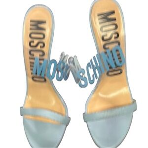 Moschino Blue Heels with Clear Straps and Stiletto Design